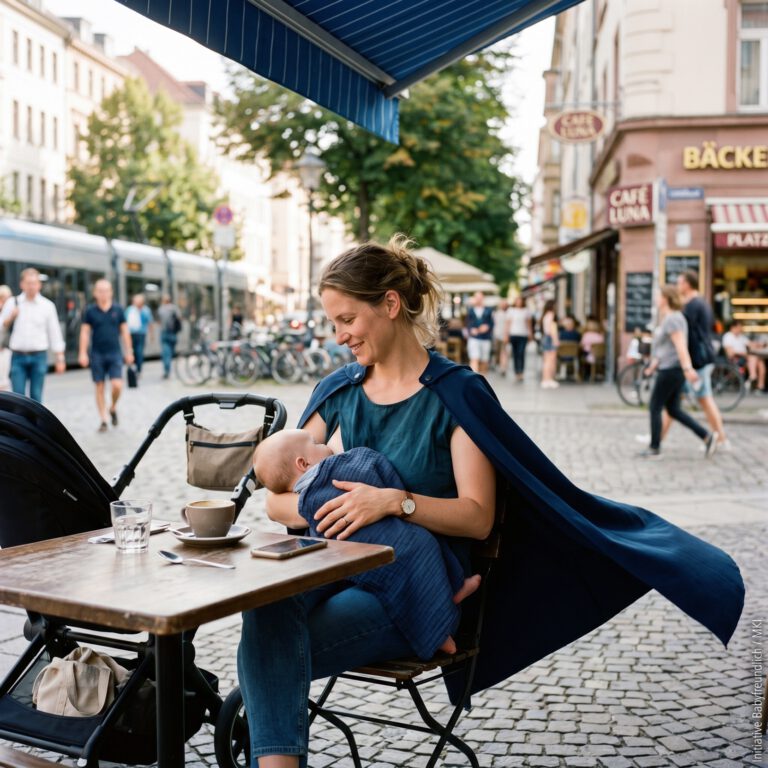 Mutter mit Cape. Copyright Martin Kitzmann KI. Stillwoche bei Dagis' Nesthäkchen, Bietigheim-Bissingen